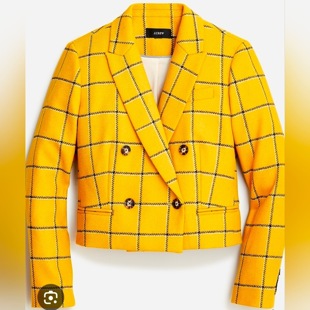 J. Crew Mustard Yellow Windowpane Double-Breasted Blazer